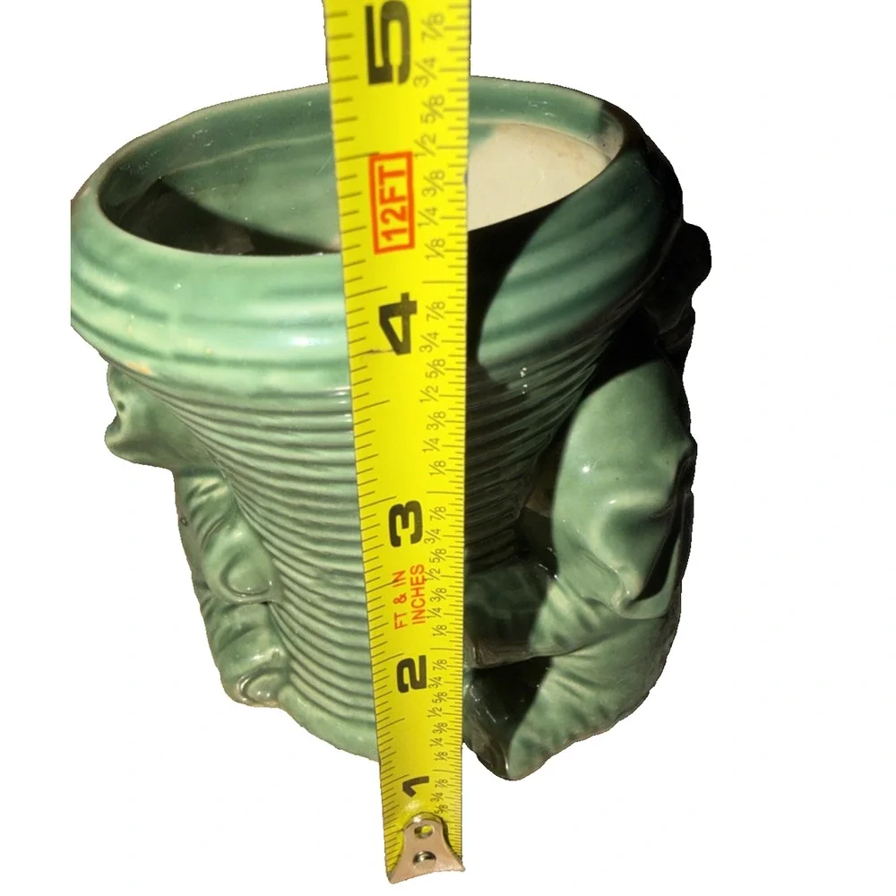 Vintage Green Ceramic Elephant Planter Majolica Style